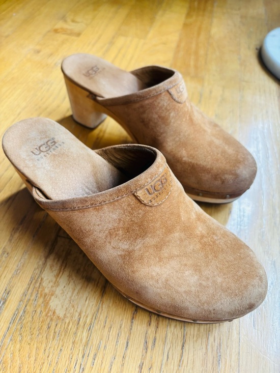 UGG Shoes - UGG Tan Suede Studded Wooden Clog Mules